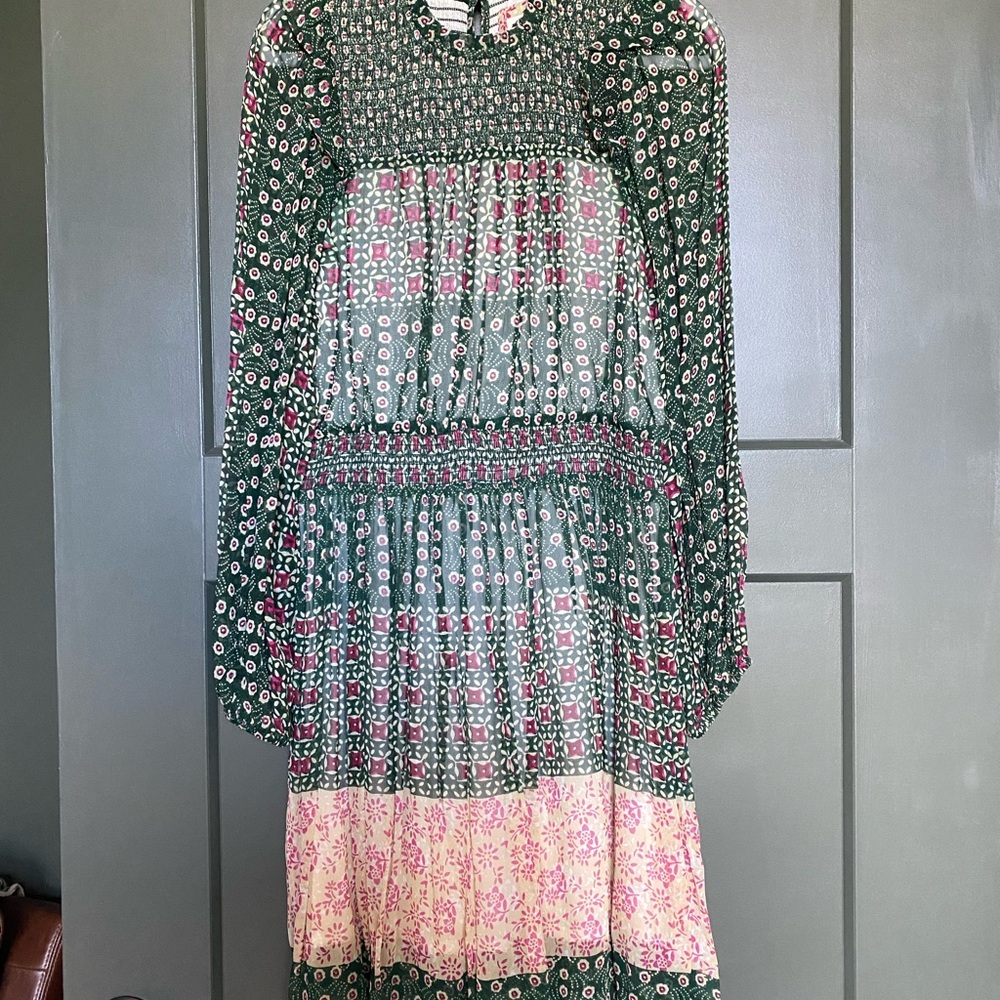 Anthropologie Green and Pink Floral Dress